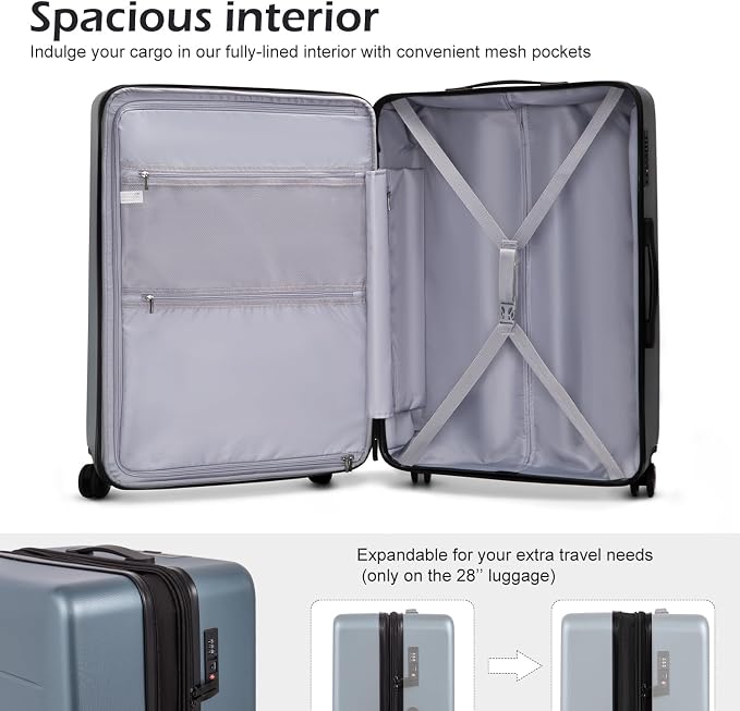 Coolife Luggage Suitcase Piece Set Carry On ABS+PC Spinner - Image 5