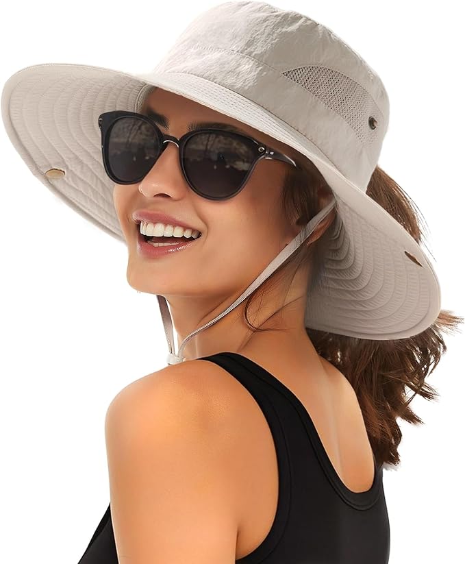 FURTALK Womens Sun Hat with Ponytail Hole Beach Hiking Summer Wide Brim UPF 80+ by FURTALK