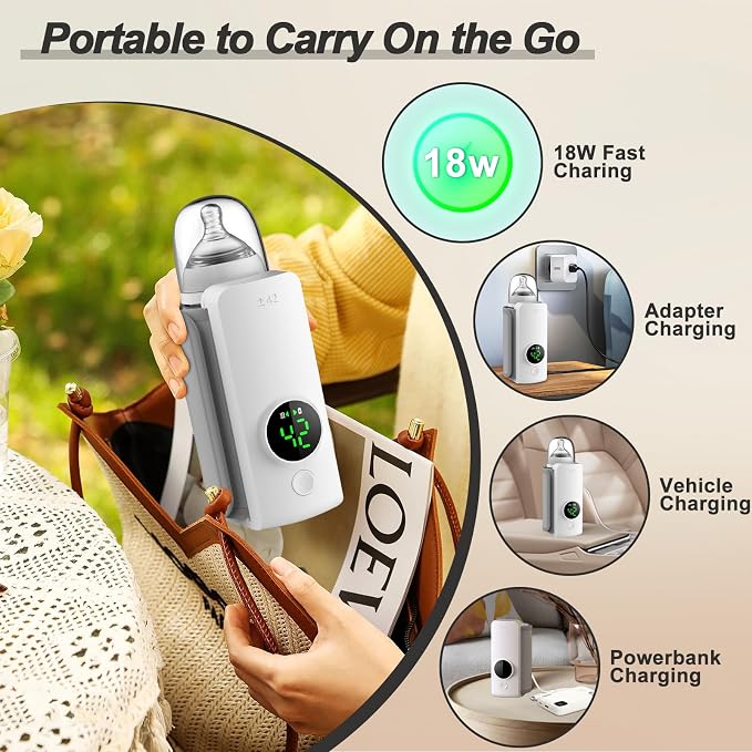 Portable Bottle Warmer, Travel-Friendly, Fast-Heating, Cordless & Rechargable - Image 3