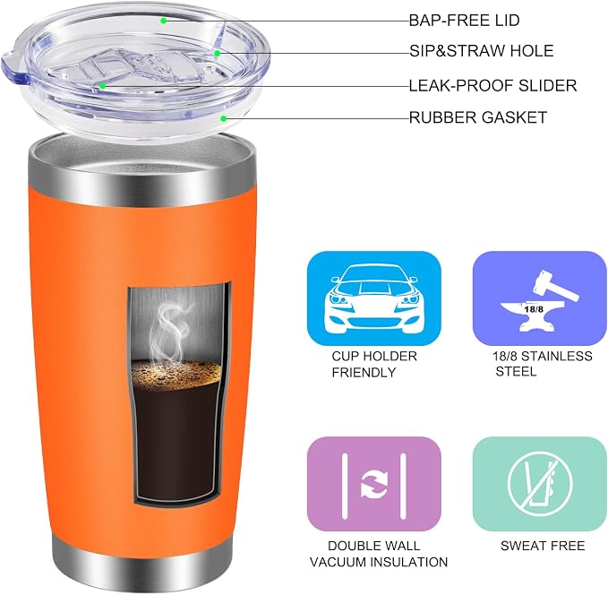 VEGOND 20oz Tumbler with Lid and Straw Stainless Steel Tumbler Cup Vacuum - Image 2