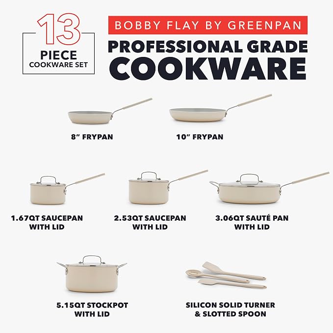 GreenPan x Bobby Flay 13 Piece Nonstick Cookware Pots and Pans Set, PFAS-Free - Image 4