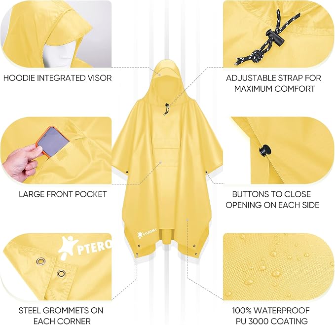PTEROMY Hooded Rain Poncho for Adult - Image 6