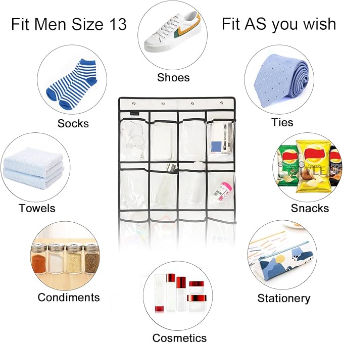 2 Pack Extra Large Hanging Crystal Clear Over Door Shoe Organizers, Closet Shoe - Image 4