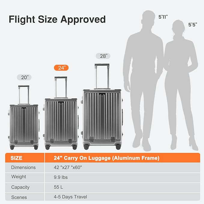 24 Inch Check-In Luggage Aluminum Frame Zipperless Luggage, Hard Shell Suitcase - Image 6