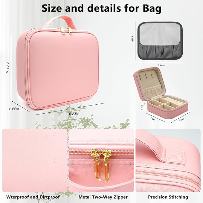 Travel Makeup Bag with LED Mirror with 3 Lighted Settings, Adjustable Dividers - Image 5