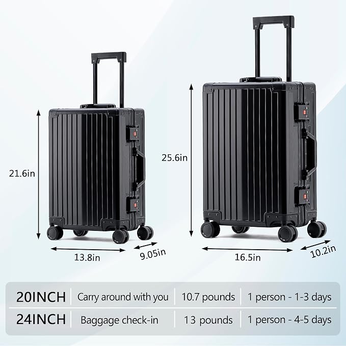 YYW Aluminum Carry-On Luggage Airline Approved Lightweight Suitcase - Image 3