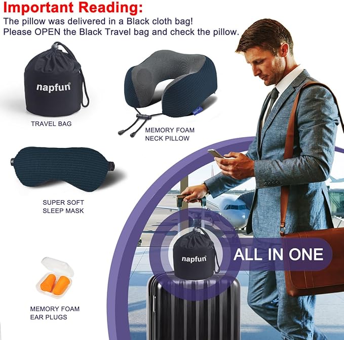 napfun Neck Pillow for Traveling, Upgraded Travel Neck Pillow for Airplane 100% - Image 6