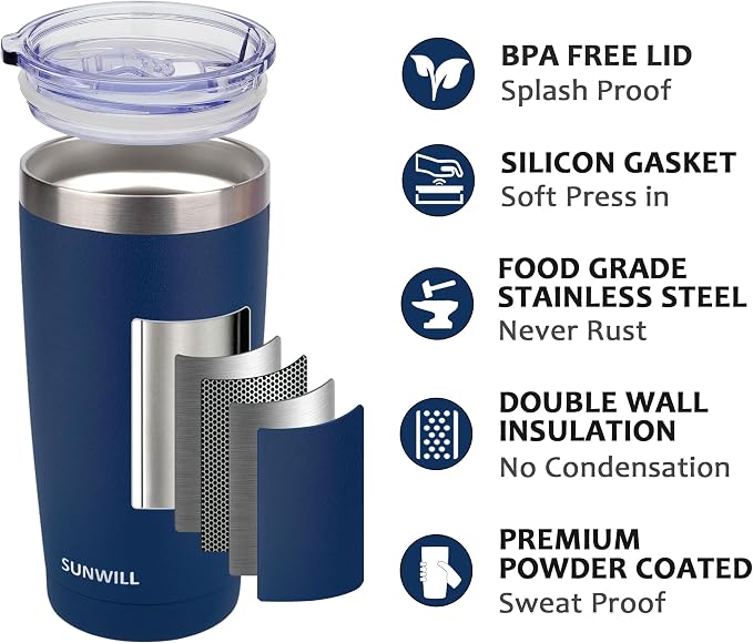 SUNWILL Travel Coffee Mug with Lid, 20 oz Tumbler Set of 2, Insulated Stainless - Image 2