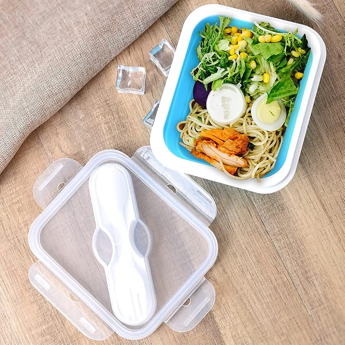 Silicone Lunch Container With Spoon & Fork, Bento Box, Collapsible Food Storage - Image 4