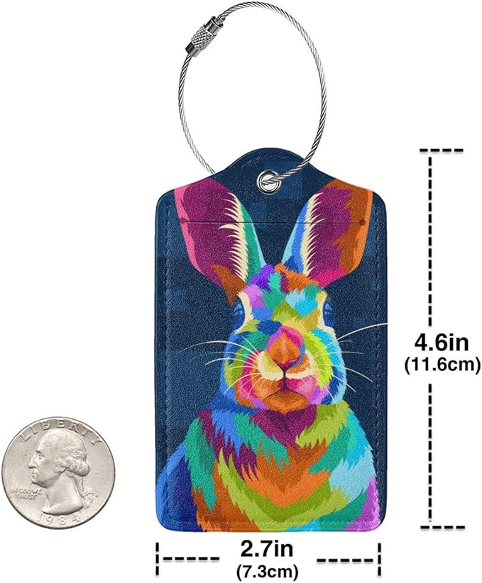 2-Pack Cute Rabbit Bag Tags for Luggage, Colorful Animal Airport Suitcase - Image 4