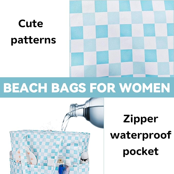 LEDAOU Large Beach Tote Bag Women Waterproof Sandproof Zipper Beach Tote Bag - Image 9