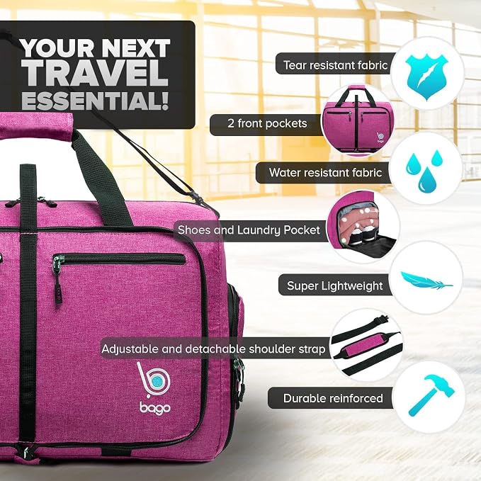 Bago Foldable Duffel Bags for Traveling Women & Men - 40L Sports Packable - Image 3