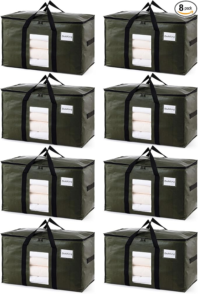 TAILI 8 Pack Green Extra Large Storage Bags, Heavy Duty Totes by TAILI