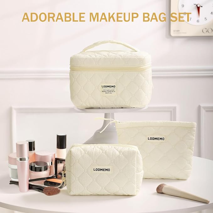 Makeup Bag 3 PCS Cosmetic Bags for Women, Large Travel Make up Bag Set Cute - Image 7