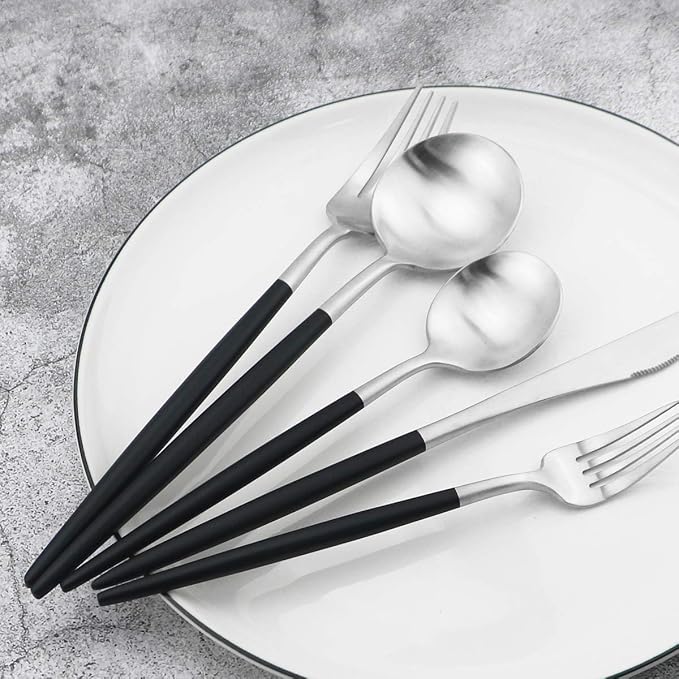 Gugrida Black Handle Matte Silver Silverware Set - Image 5