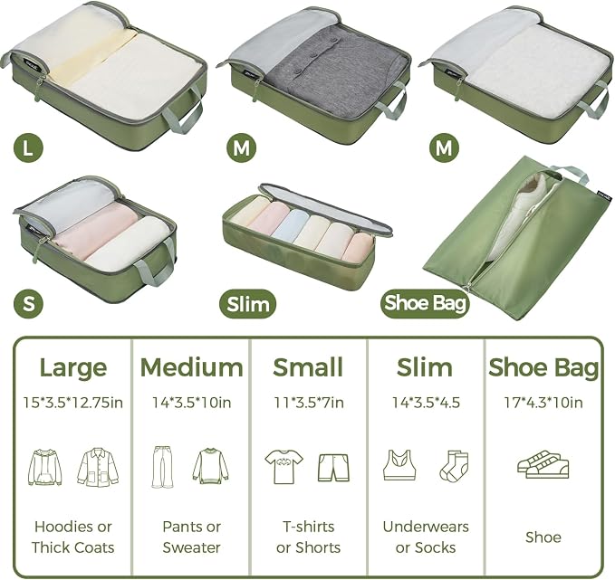 BAGAIL 6 Set Ultralight Compression Packing Cubes Packing Organizer - Image 2