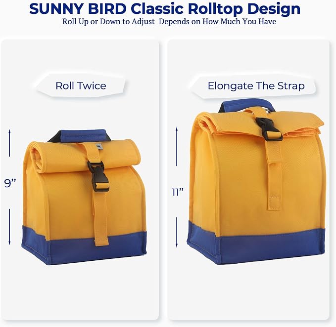 SUNNY BIRD Insulated Lunch Bag Rolltop Lunch Box Tote Lunchbox Bag - Image 3