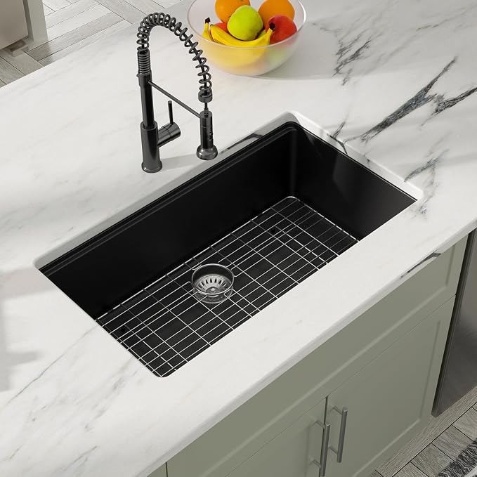 Dcolora 33 inches Granite Composite Kitchen Sink Workstation Black Undermount - Image 7