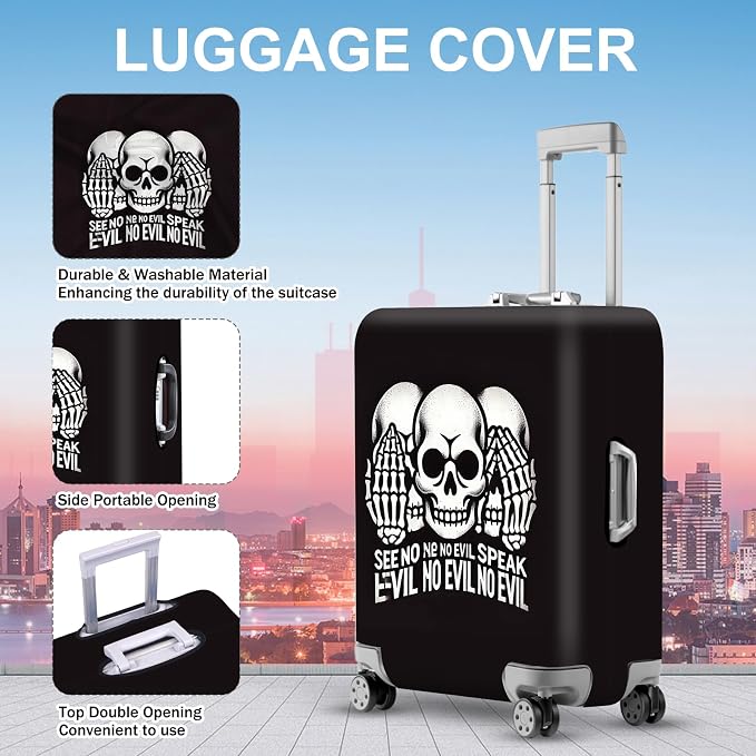 ANNA QUEEN Gothic Skull Luggage Cover, “See No Evil, Hear No Evil, Speak No - Image 2