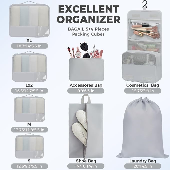 BAGAIL 9 Set Packing Cubes Luggage Packing Organizers - Image 4