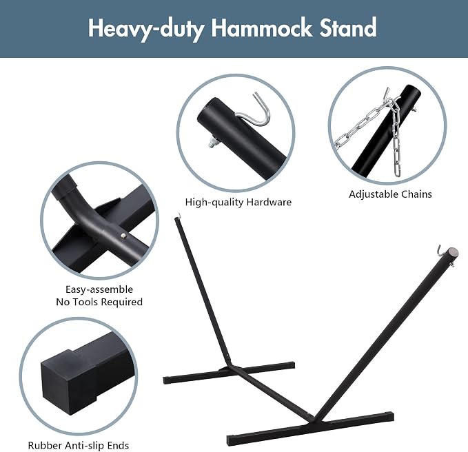 ANOW Double Hammock with 12 Feet Heavy Duty Steel Stand Combo, 2 Person Quilted - Image 3