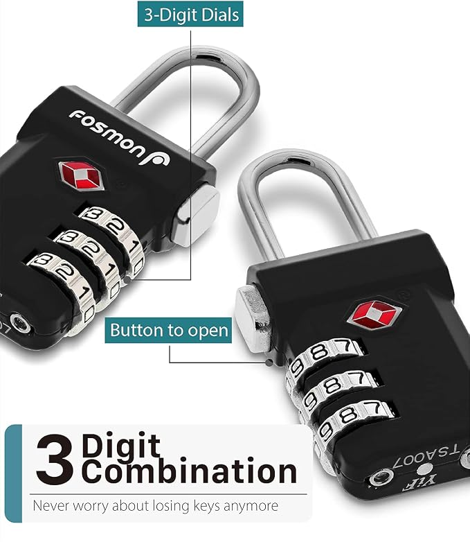 Fosmon TSA Accepted Luggage Locks, Open Alert Indicator 3 Digit Combination - Image 3