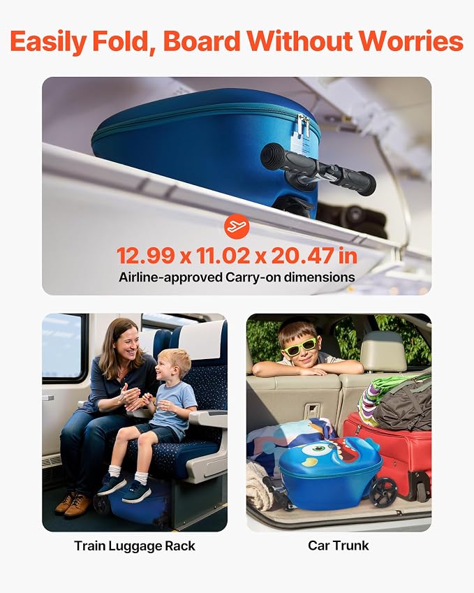VEVOR Ride-on Luggage, 20 L Capacity, 20 Inches Kids Scooter Suitcase - Image 5