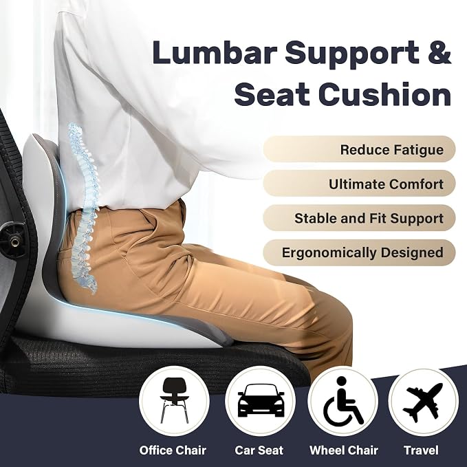 Coverado Car Seat Cushion and Lumbar Support Pillow One Piece, Memory Foam - Image 3