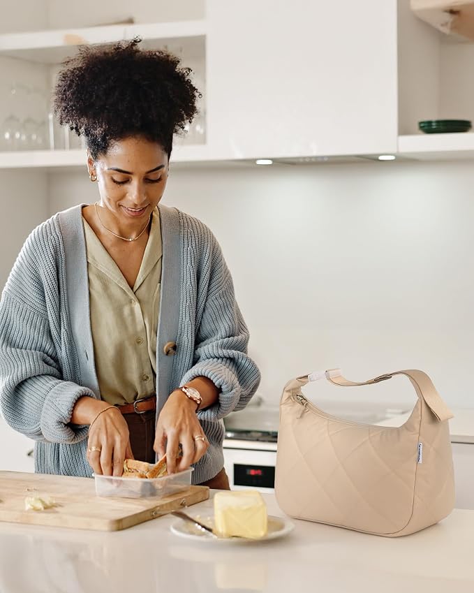 Quilted Lunch Bag for Women, Cute Insulated Lunch Tote - Image 2