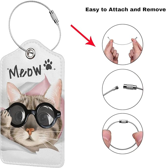 2 Pack Cute Cat Luggage Tags for Kids Girls Women Travel Funny Animal - Image 3