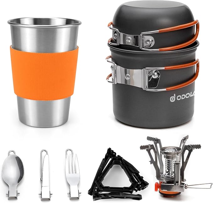 Odoland Camping Cookware Stove Carabiner Canister Stand Tripod and Stainless by Odoland