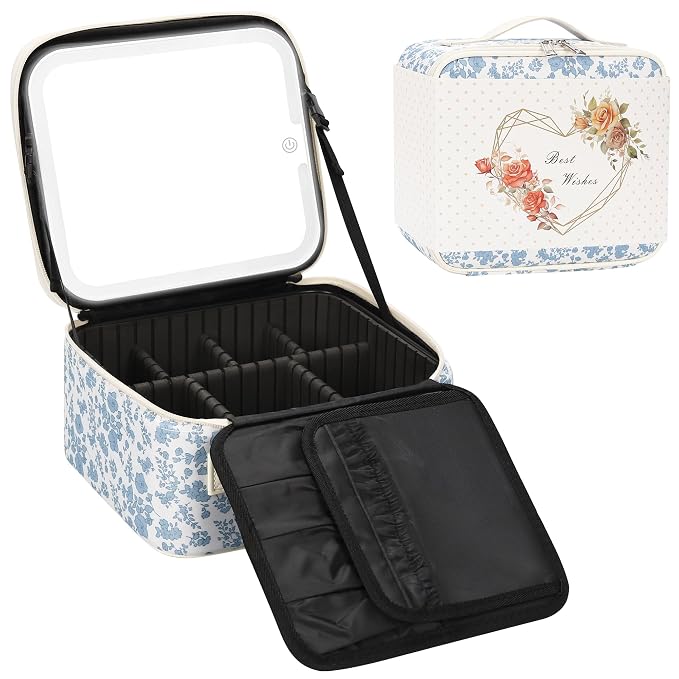 Relavel Travel Makeup Bag with LED Mirror, Portable Cosmetic Train Case with 3 - Image 9