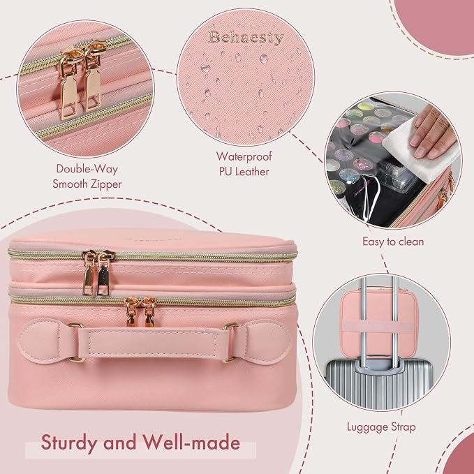 Travel Makeup Bag with LED Mirror Double Layer, Detachable Vanity Mirror with - Image 8