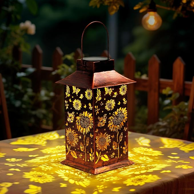 Homemory Sunflower Solar Lanterns Waterproof, Metal Hanging Hollowed-Out Metal by Homemory