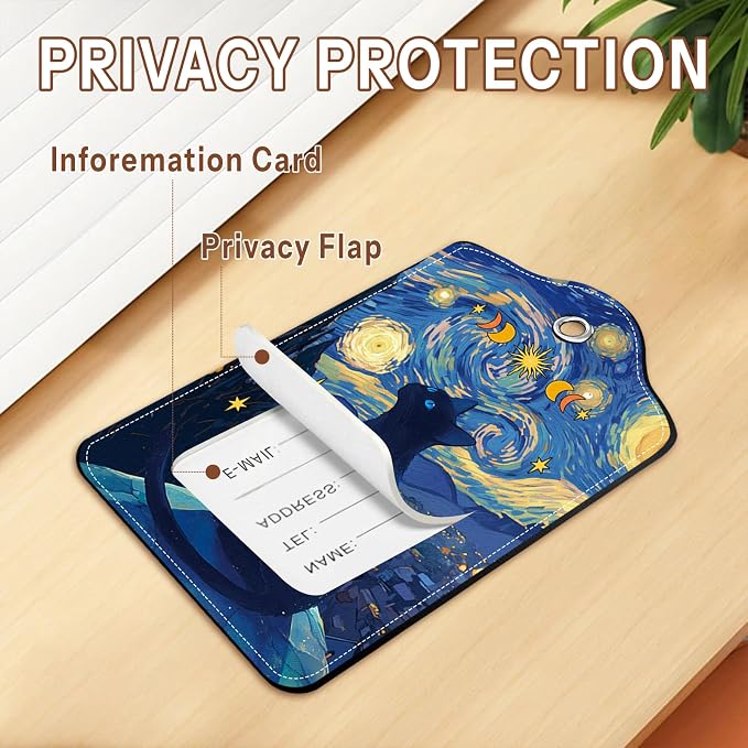2 Pcs Colorful Luggage Tags for Suitcase, Cat Leather Luggage Tags Cute - Image 3