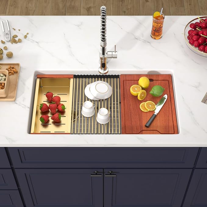 33 Inch Classic White Undermount Granite Composite Kitchen Sink Under Counter - Image 2