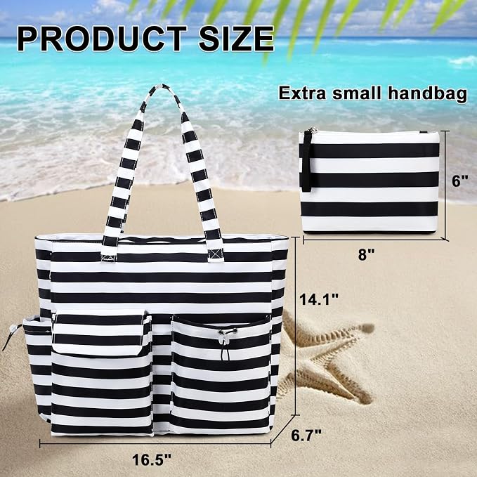 LEDAOU Large Beach Tote Bag Women Waterproof Sandproof Zipper Beach Tote Bag - Image 6