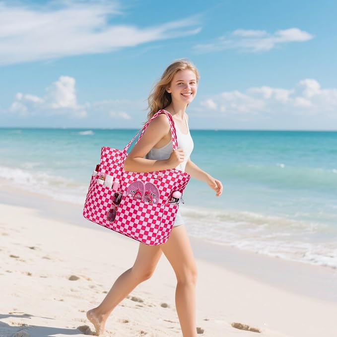 LEDAOU Large Beach Tote Bag Women Waterproof Sandproof Zipper Beach Tote Bag - Image 7