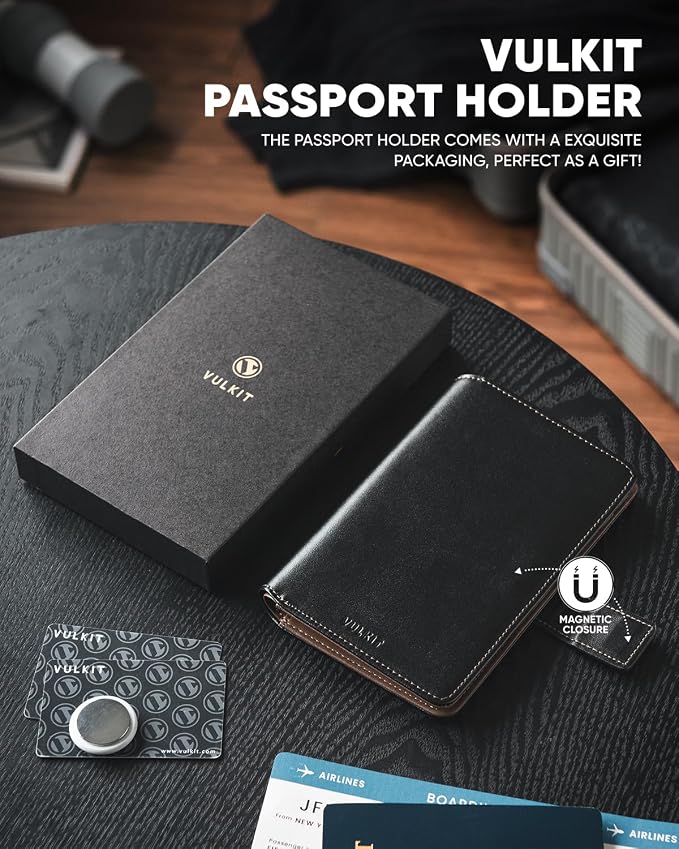VULKIT Passport Holder with Airtag Holder RFID Blocking Passport Wallet Travel - Image 6