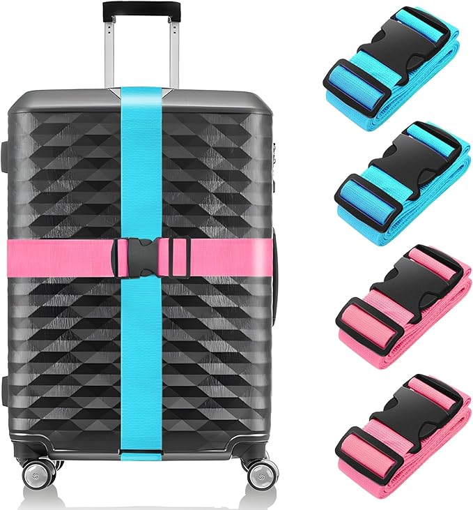 BILIONE 4 Pack Luggage Straps 79" Long Belts Keep Suitcase Secure While by BILIONE