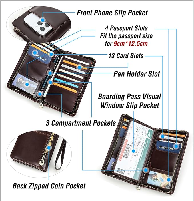 Top Grain Leather Customizable Travel Passport Wallet Holder - Image 6