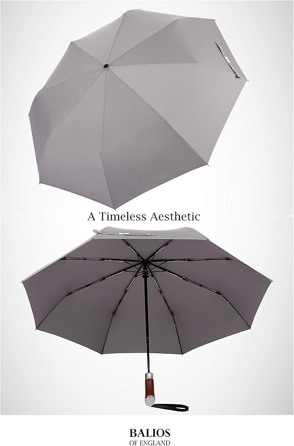Balios Travel Umbrella Luxurious Golden Hardwood Handle Auto Open & Close - Image 3