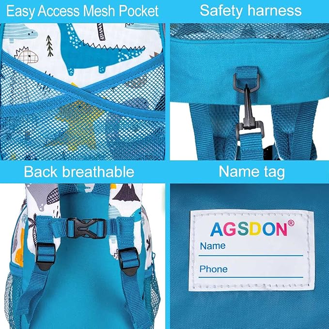 AGSDON Toddler Backpack with Leash, 9.5" Baby Dinosaur Safety Leashes Removable - Image 6