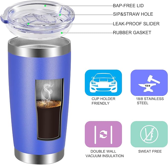 VEGOND 20oz Tumbler with Lid and Straw Stainless Steel Tumbler Cup Vacuum - Image 2