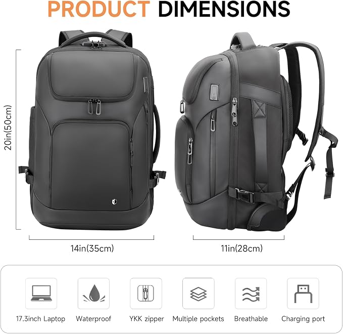 Backpack for Men, 17.3" Anti Theft Convertible Laptop Backpack - Image 7