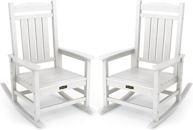 SERWALL Outdoor Rocking Chair Set of 2, HDPE Patio Rocking Chair All-Weather by SERWALL