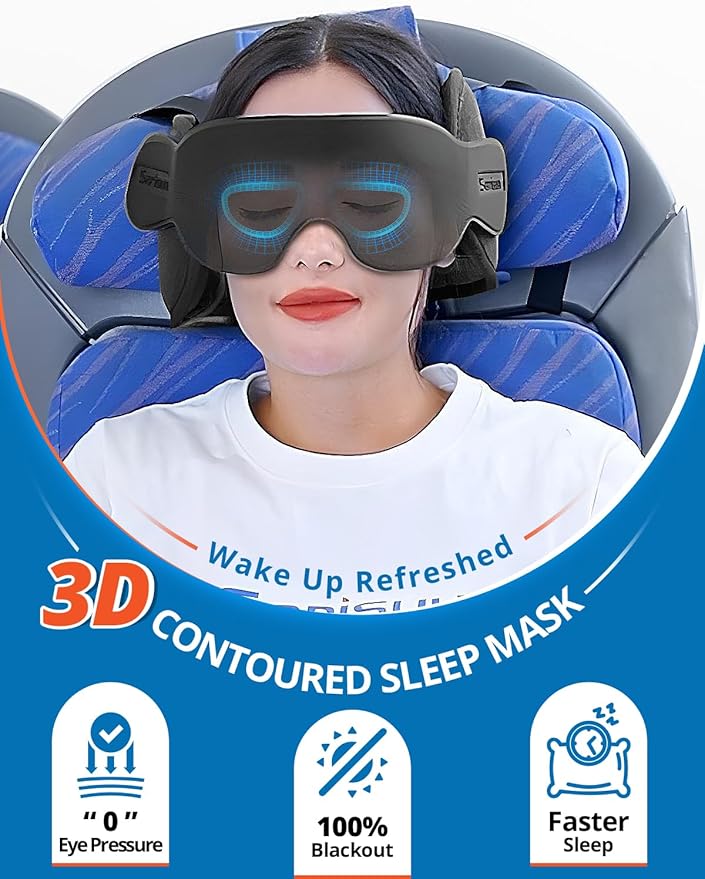 Travel Pillow Combo with Chin Strap, Airplane Pillows with 3D Eye Mask - Image 4