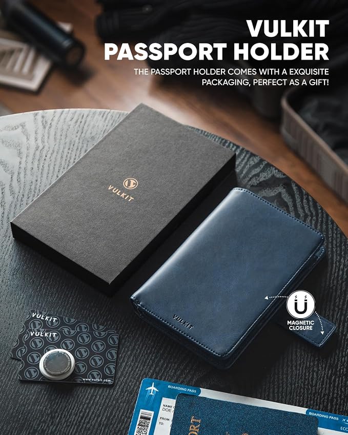 VULKIT Passport Holder with Airtag Holder RFID Blocking Passport Wallet Travel - Image 6