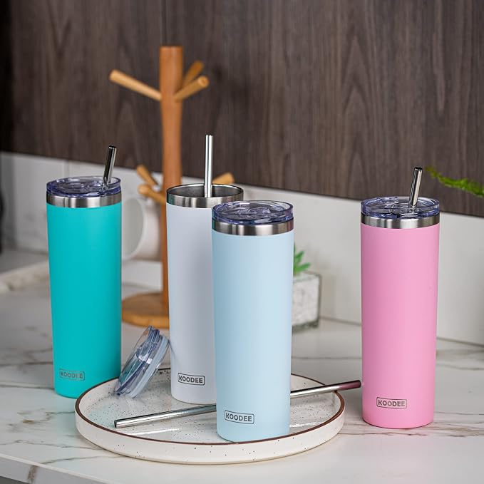 koodee 20 oz Tumbler with Lid and Straw-2 Pack Stainless Steel Double Wall - Image 6