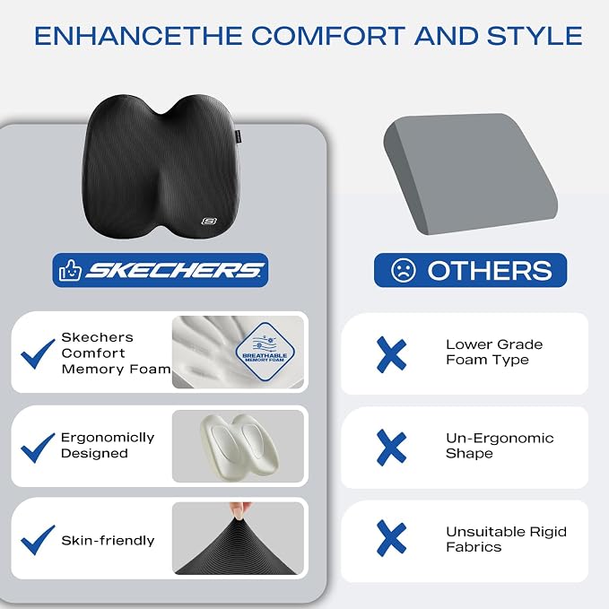 Skechers Memory Foam Seat Cushion, Ribbed Fabric Office Chair Cushion - Image 6
